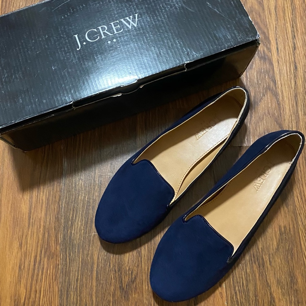 J. CREW SUEDE CORA LOAFERS- NAVY SIZE 6